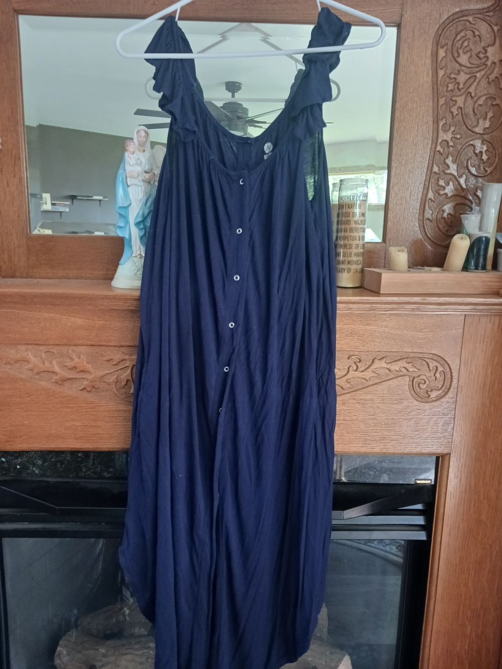 Kindred Bravely Navy Ruffle-Strap Button-Front Labor & Delivery Gown Sz M/L